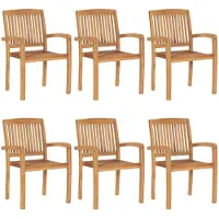 The Living Store Stapelbare Gartenstühle mit Kissen 6 Stk. Massivholz Teak
