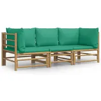 The Living Store 3-tlg. Garten-Lounge-Set mit Grünen Kissen Bambus