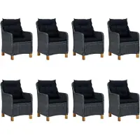 The Living Store 9-tlg. Garten-Essgruppe mit Auflagen Poly Rattan Dunkelgrau