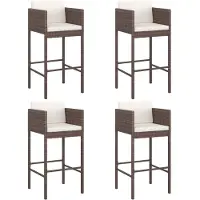 The Living Store Barhocker 4 Stk. mit Kissen Braun Poly Rattan