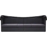 The Living Store Outdoor-Sofabett mit Dach Poly-Rattan Schwarz