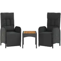 The Living Store Garten-Relaxstühle 2 Stk. mit Tisch Schwarz Poly Rattan