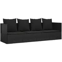 The Living Store Outdoor-Loungebett mit Kissen Schwarz Poly Rattan