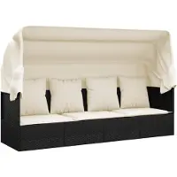 The Living Store Outdoor-Loungebett mit Dach und Kissen Schwarz Poly Rattan
