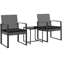 The Living Store 3-tlg. Garten-Essgruppe mit Kissen Dunkelgrau PP-Rattan