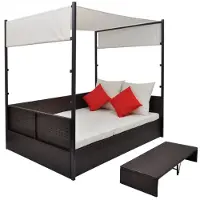 The Living Store Gartenbett mit Baldachin Braun 190×130 cm Poly Rattan
