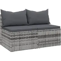 The Living Store Garten-Mittelsofas mit Kissen 2 Stk. Grau Poly Rattan