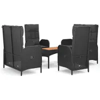 The Living Store 5-tlg. Garten-Essgruppe mit Kissen Schwarz Poly Rattan