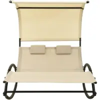 The Living Store Doppel-Sonnenliege mit Sonnendach Textilene Creme