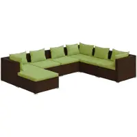 The Living Store 7-tlg. Garten-Lounge-Set mit Kissen Poly Rattan Braun
