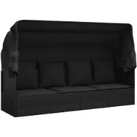 The Living Store Outdoor-Loungebett mit Dach und Kissen Schwarz Poly Rattan
