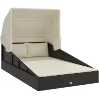 The Living Store Sonnenliege mit Faltdach Schwarz 200x114x128 cm Poly Rattan