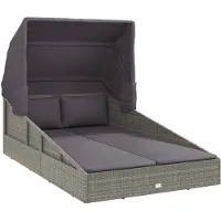 The Living Store Sonnenliege mit Faltdach Grau 200x114x128 cm Poly Rattan