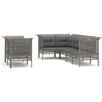 The Living Store 7-tlg. Garten-Lounge-Set mit Kissen Grau Poly Rattan
