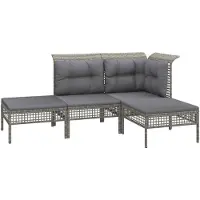 The Living Store 4-tlg. Garten-Lounge-Set mit Kissen Grau Poly Rattan