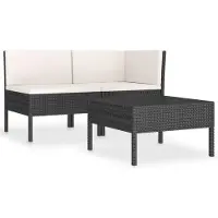 The Living Store 3-tlg. Garten-Lounge-Set mit Auflagen Poly Rattan Schwarz