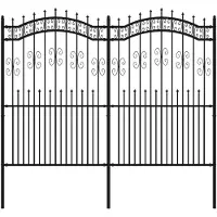 The Living Store Gartenzaun mit Speerspitzen Schwarz 222 cm Stahl