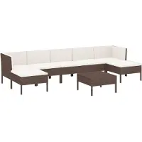 The Living Store 8-tlg. Garten-Lounge-Set mit Auflagen Poly Rattan Braun