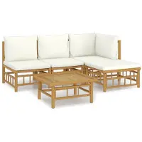 The Living Store 5-tlg. Garten-Lounge-Set mit Cremeweißen Kissen Bambus
