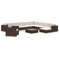 The Living Store 12-tlg. Garten-Lounge-Set mit Auflagen Poly Rattan Braun