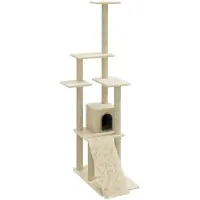 The Living Store Kratzbaum mit Sisal-Kratzsäulen Creme 155 cm
