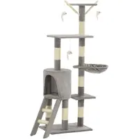 The Living Store Katzen-Kratzbaum mit Sisal-Säulen 138 cm Grau