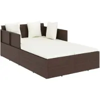 The Living Store Sonnenliege mit Kissen Braun 182x118x63 cm Poly Rattan