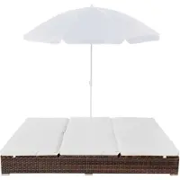 The Living Store Outdoor-Loungebett mit Sonnenschirm Poly Rattan Braun