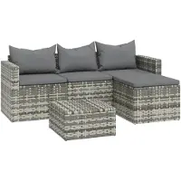 The Living Store 3-tlg. Garten-Lounge-Set mit Kissen Grau Poly Rattan