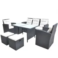 The Living Store 6-tlg. Garten-Essgruppe mit Auflagen Poly Rattan Schwarz