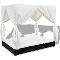 The Living Store Outdoor-Loungebett mit Vorhang Poly Rattan Schwarz