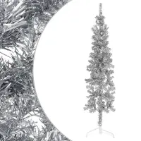 The Living Store Künstlicher Halb-Weihnachtsbaum Ständer Schlank Silbern 180 cm