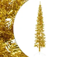 The Living Store Künstlicher Halb-Weihnachtsbaum mit Ständer Schlank Gold 240 cm