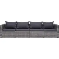 The Living Store 4-tlg. Garten-Sofagarnitur mit Kissen Grau Poly Rattan