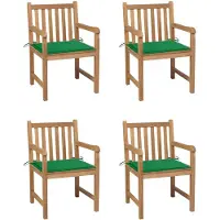 vidaXL Gartenstühle 4 Stk. mit Grünen Kissen Massivholz Teak