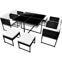 The Living Store 9-tlg. Garten-Essgruppe mit Auflagen Poly Rattan Schwarz
