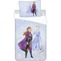 Disney Frozen Kinderwendebettwäsche Anna Elsa und Olaf Magie Zauber Schneemann Wind Schneeflocken Bettdecke 140 xm 200 cm + Kopfkissen 70 x 90 cm 100% Baumwolle