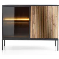 Selsey Tosena - Sideboard zweitürig mit LED, Schwarz/Holtoptik, 104 cm