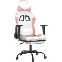 vidaXL Gaming-Stuhl mit Massage & Fußstütze Weiß und Rosa Kunstleder