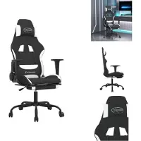 vidaXL Gaming-Stuhl mit Massage & Fußstütze Schwarz und Weiß Stoff - Gaming-Sessel