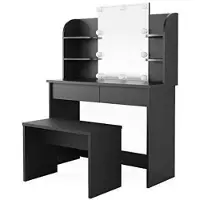 OEM Frauenspiegel mit LED-Beleuchtung - 108 x 142 x 40 cm - Tisch - Schwarz - Holz