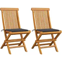 vidaXL Klappstühle mit Anthrazit Kissen 2 Stk. Massivholz Teak