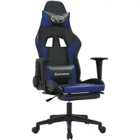 The Living Store Gaming-Stuhl mit Fußstütze Schwarz und Blau Kunstleder