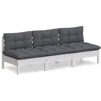 The Living Store 3-Sitzer-Gartensofa mit Anthrazit Kissen Massivholz Kiefer