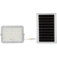 V-TAC VT-120W Weißer LED-Strahler mit 15W Solarpanel und ferngesteuertem LED-Flutlicht mit austauschbarer Batterie 4000 K, 3 m Kabel – 7844