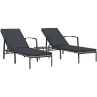 vidaXL Sonnenliegen 2 Stk. mit Tisch Poly Rattan Grau