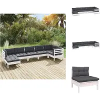 vidaXL 7-tlg. Garten-Lounge-Set mit Kissen Weiß Kiefer Massivholz - Gartenmöbel-Sets