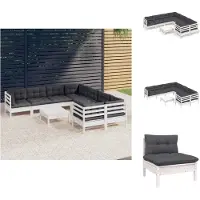 vidaXL 9-tlg. Garten-Lounge-Set mit Kissen Weiß Kiefernholz - Gartenmöbel-Sets
