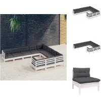 vidaXL 10-tlg. Garten-Lounge-Set mit Kissen Weiß Kiefernholz - Gartenmöbel-Sets
