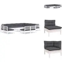 vidaXL 13-tlg. Garten-Lounge-Set mit Kissen Weiß Massivholz Kiefer - Gartenmöbel-Sets